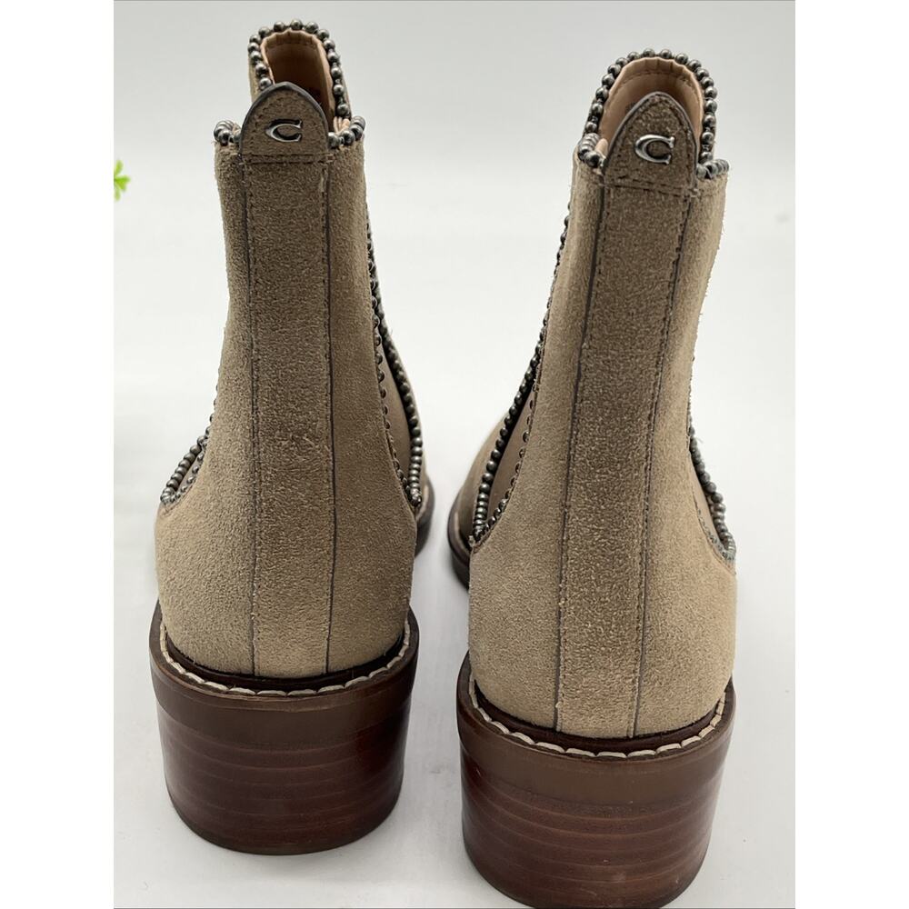 Coach Bowery Bead Suede Chelsea Ankle Boots Beige Tan Size 6B - Picture 4 of 12